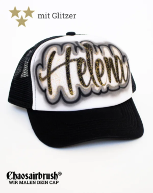 Schwarze Cap selbst gestalten Gold Glitzer